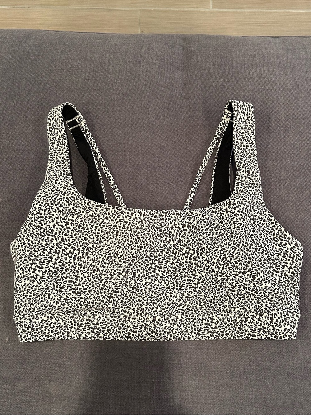 Athleta Black and White Micro Leopard Scoop Sports Bra